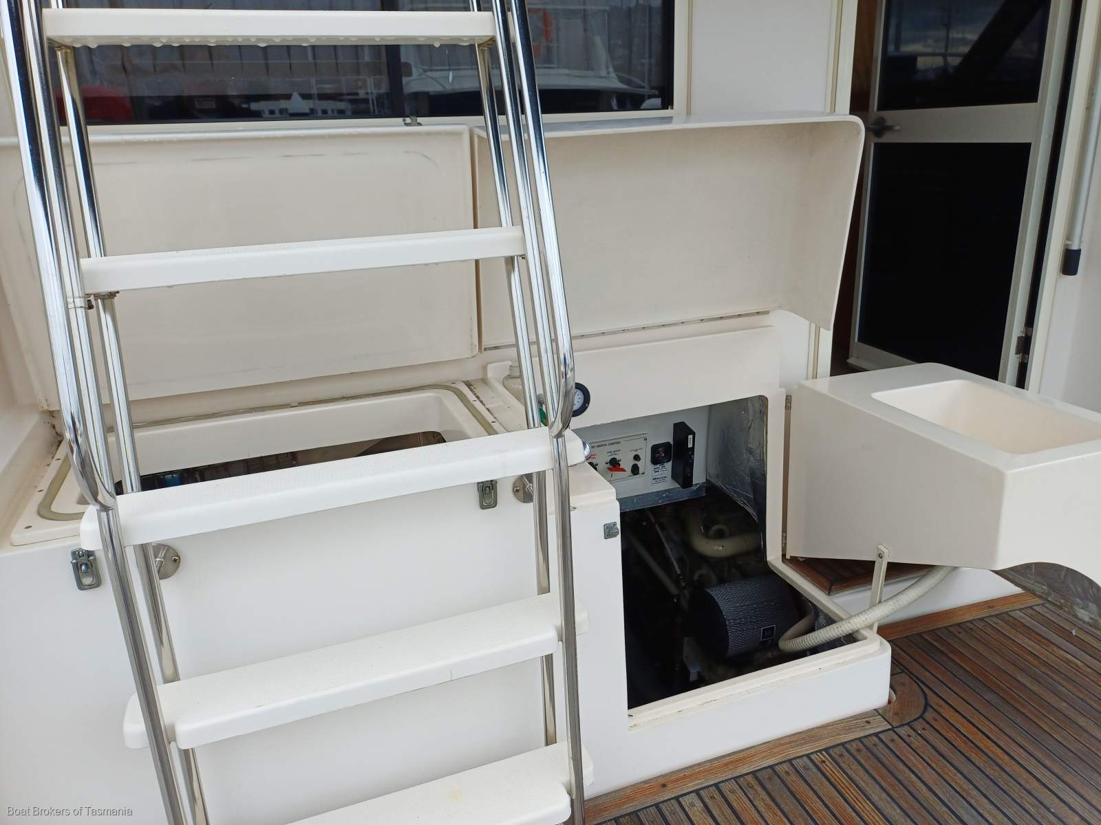 Less Stress Riviera 36 Flybridge. Twin cabins, twin Cummins. Boat Brokers of Tasmania