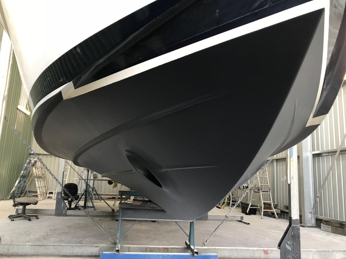 Less Stress Riviera 36 Flybridge. Twin cabins, twin Cummins. Boat Brokers of Tasmania