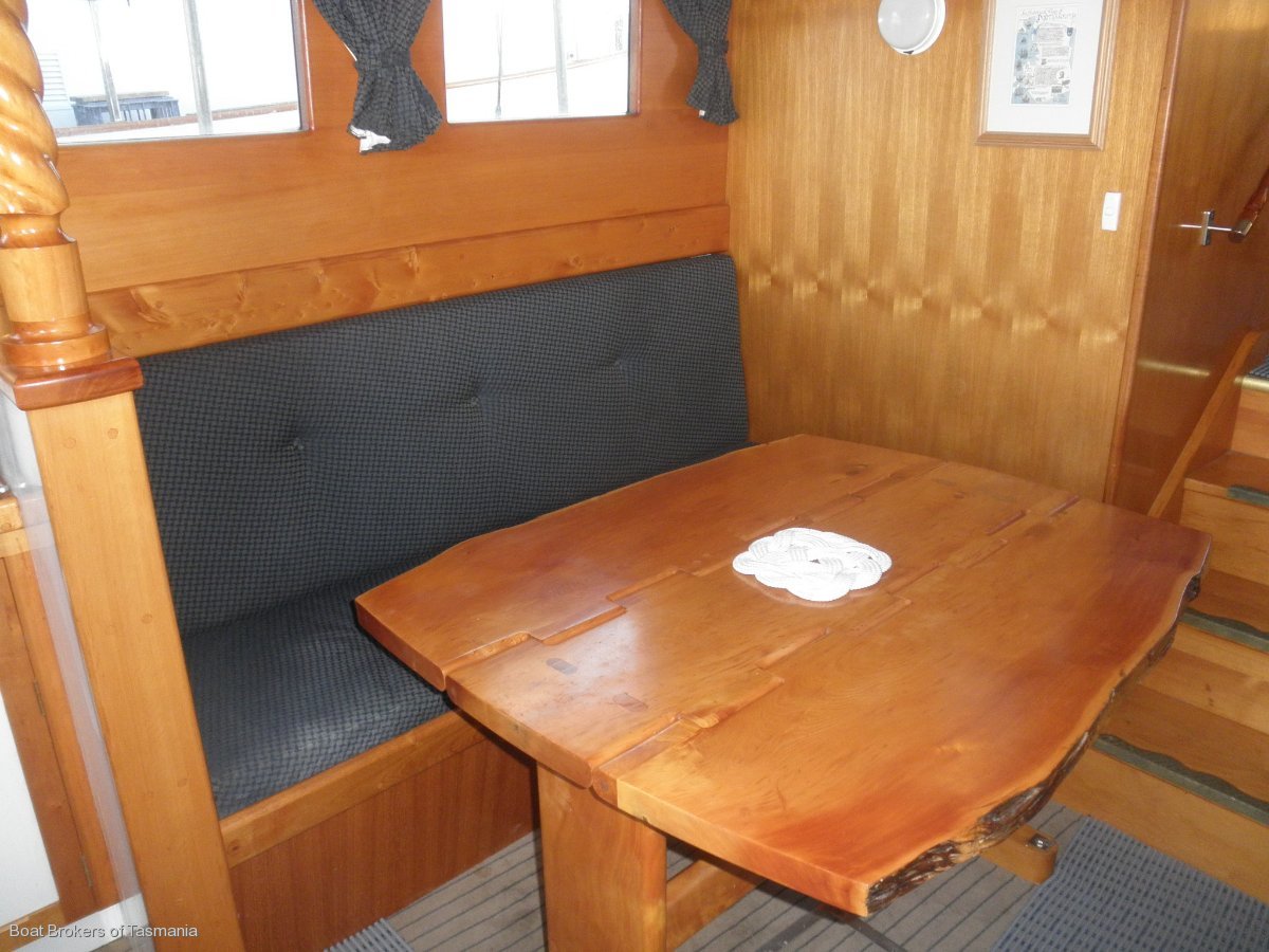 Shipright Ray Kemp Huon Pine irreplaceable coastal cruiser. Boat Brokers of Tasmania