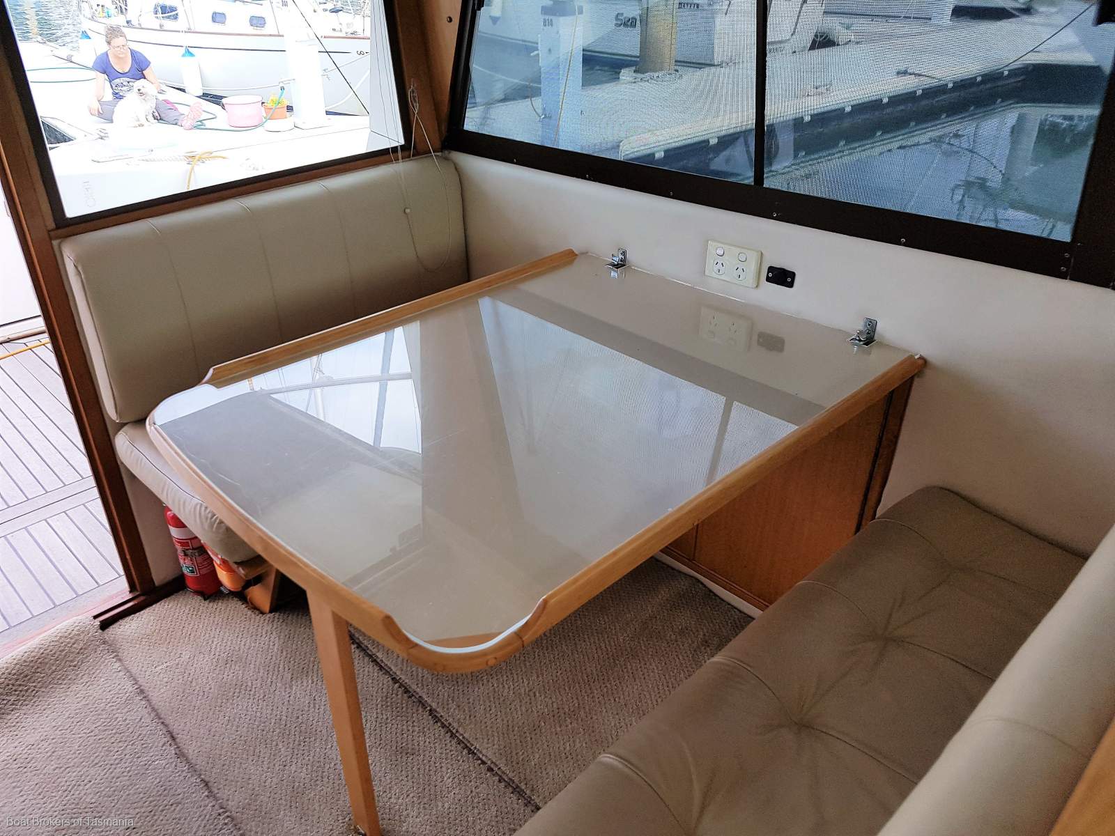 Enchantress Riviera 34 Flybridge Cruiser Shaft drive diesels, bowthruster and a lot more. Boat Brokers of Tasmania