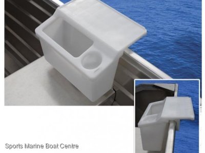 Gunwale Mounted Storage Bin With Drink Holder And Integrated Cutting Board
