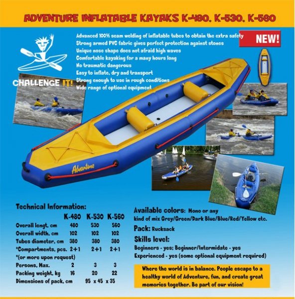 Adventure Inflatables Auora K480 Kayak - CURRENTLY IN STOCK !!:K480, K530, K560 Brochure