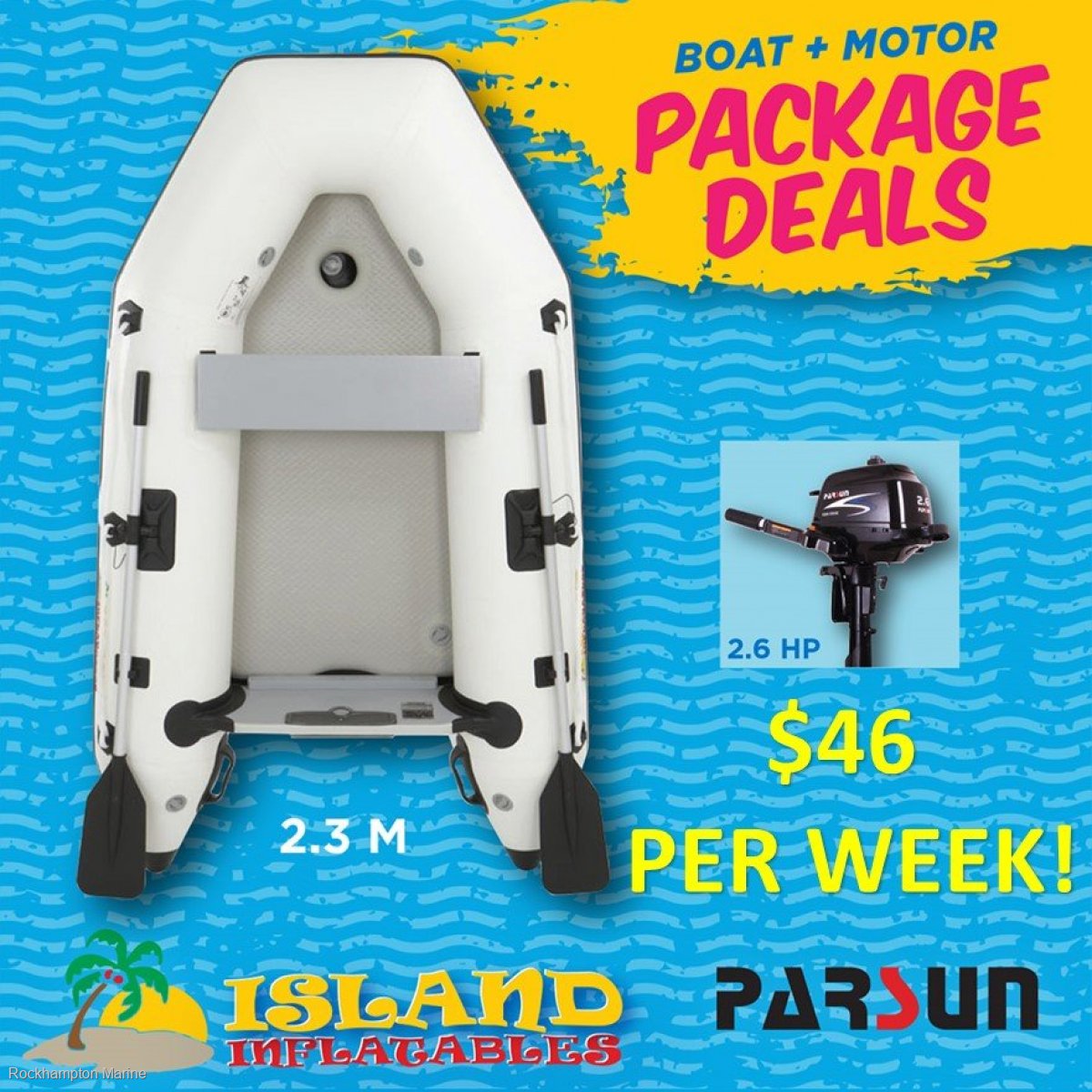 Island Inflatables Island Airdeck 230 Boat + Parsun 2.6HP Four Stroke Outboard Package