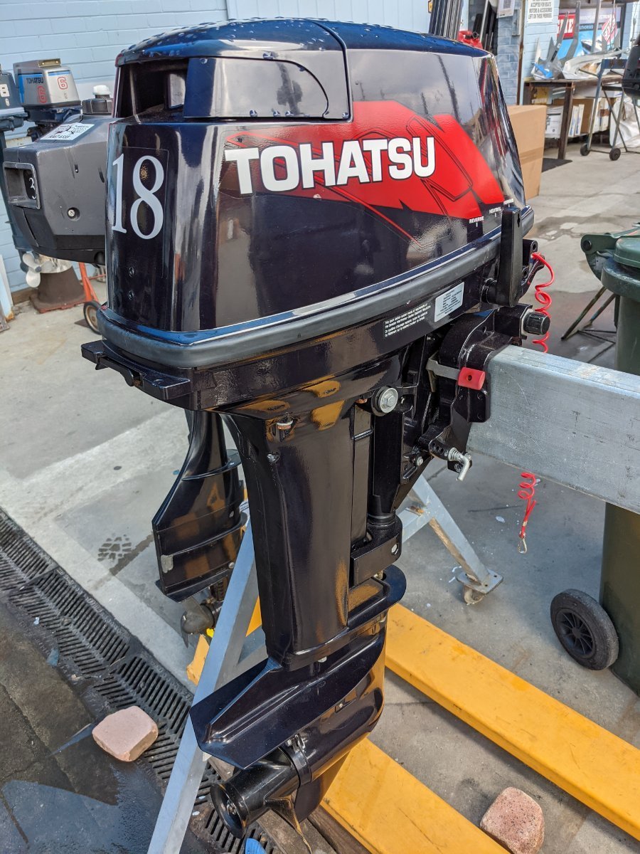 PRE OWNED TOHATSU 18HP TILLER SHORT SHAFT 2 STROKE For Sale Dinghy World
