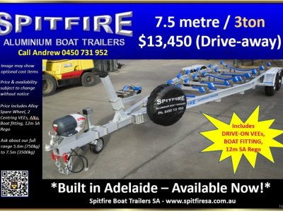 Boat Trailer 7.5m x 3ton - Suit up to 7.2m boat