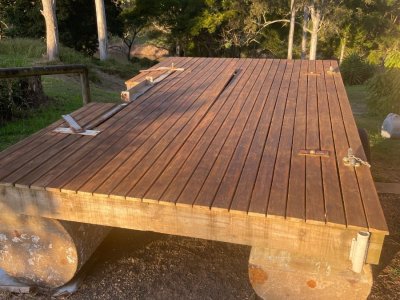 Concrete pontoon with beautiful wood decking