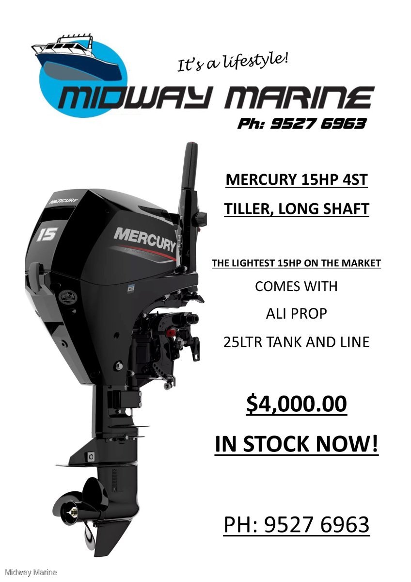 NEW 15HP 4ST MERCURY OUTBOARD, 1 left!