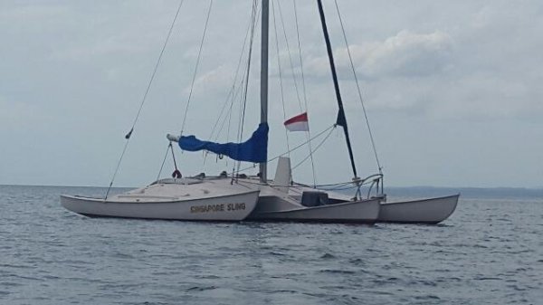 Dick Newick Val 2 Single Handing Ocean Crosser:Moored at Harbor prior to Cruise