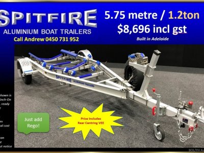 SPITFIRE Aluminium Boat Trailer - single Axle 5.75m x 1200kg ATM