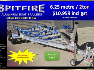 SPITFIRE Aluminium Boat Trailer - dual Axle 6.25m x 2000kg ATM