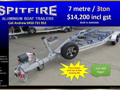SPITFIRE Aluminium Boat Trailer - dual Axle 7m x 3000kg ATM