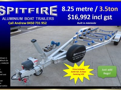 SPITFIRE Aluminium Boat Trailer - dual Axle 8.25m x 3500kg ATM
