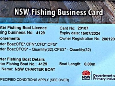 Boat charter NSW CFB licence 32 persons