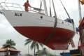 Dutch built sailing yacht with classic lines:hauled out in Malaysia