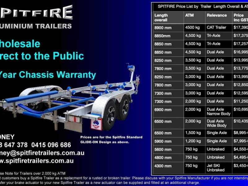 Spitfire Aluminium Boat Trailer Tandem Axel