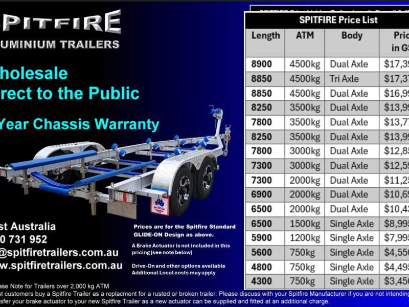 SPITFIRE ALUMINIUM BOAT TRAILERS *Summer Specials*