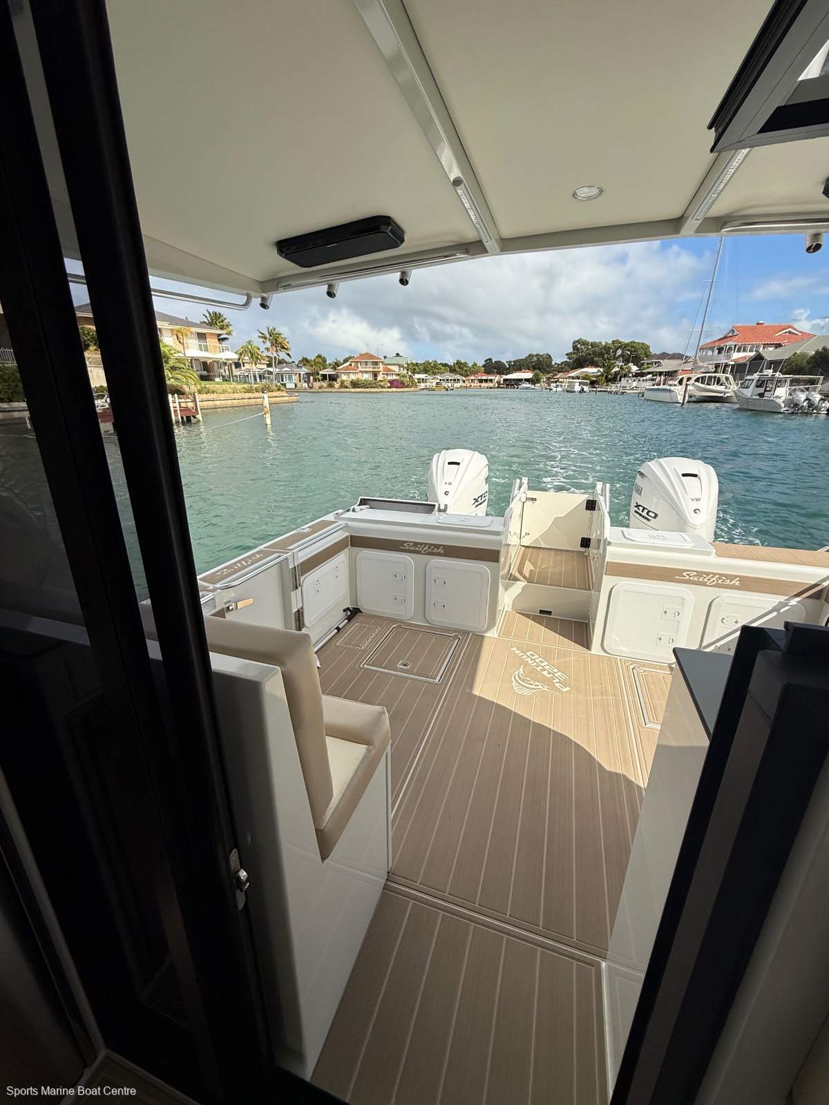 New Sailfish 3200 Platinum Sports:rear view from inside cabin
