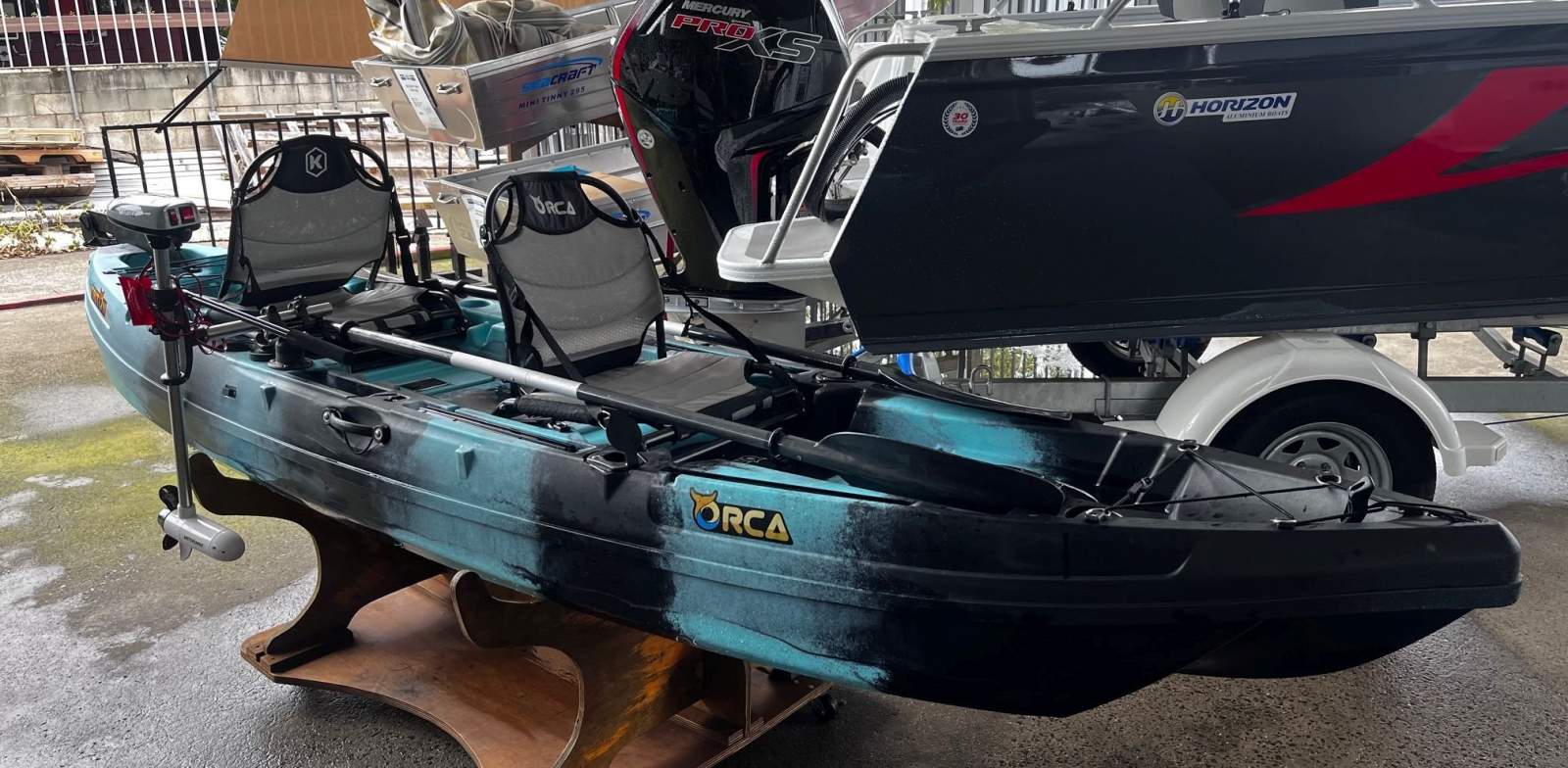 Used Triton Orca double sit on top kayak package with Water Snake trolling