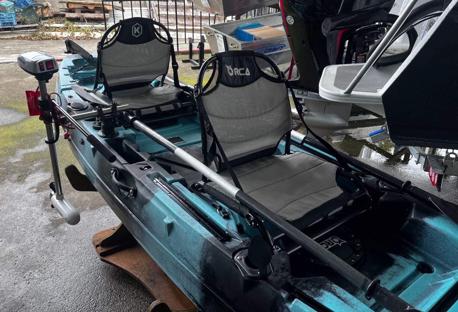 Used Triton Orca double sit on top kayak package with Water Snake trolling