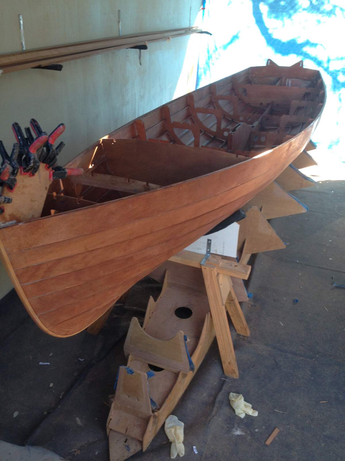 Built from kit, marine painted hull & varnish deck:Derwent Rader under construction