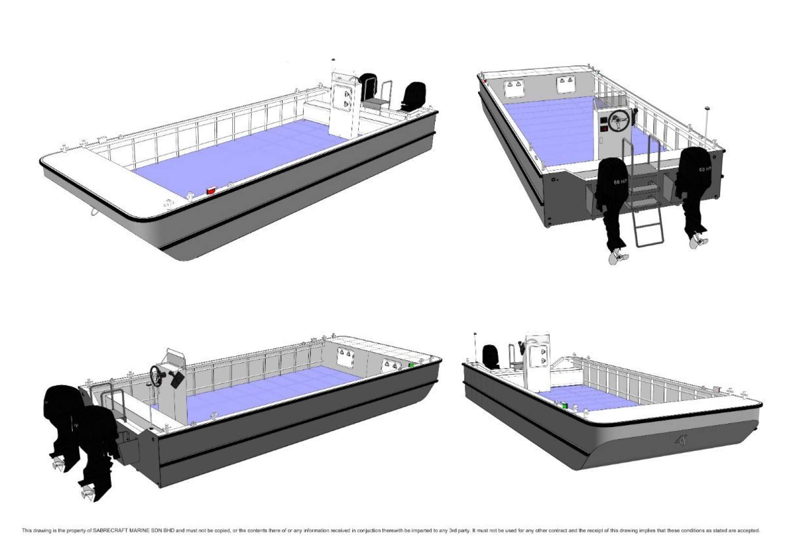 Stalwart Marine WB7400-3 Work Boat Punt with Engine Pods with CE Approval