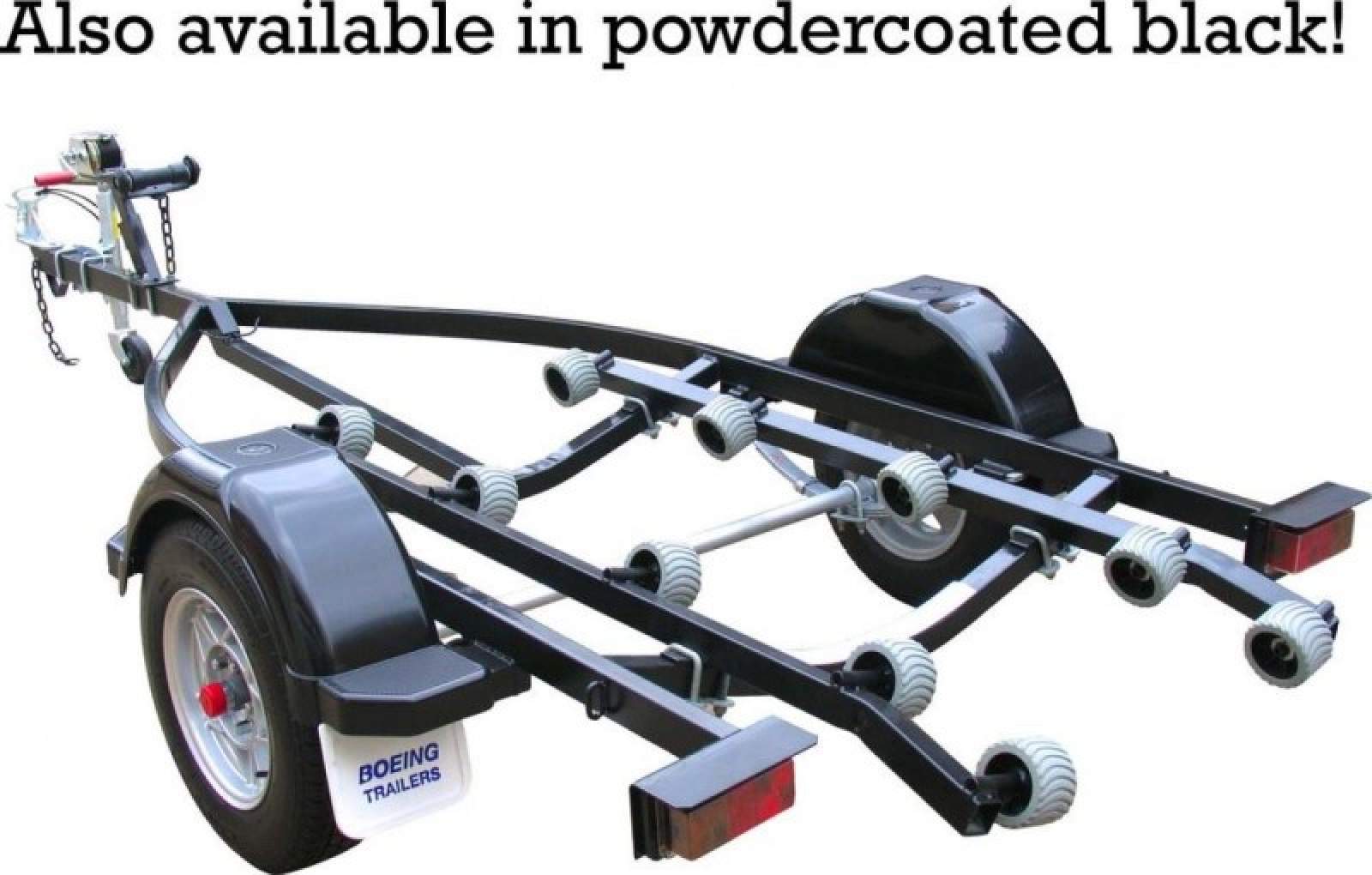 BOEING TRAILERS- BLACK POWDER COATED ROLLER TRAILER SUIT 3.9m PWC W/ ALLOYS
