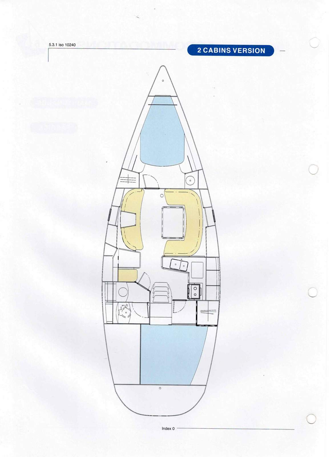 Jeanneau Sun Odyssey 40.3 Twin wheel walk through transom masthead rigged:Factory 2 Cabin Layout