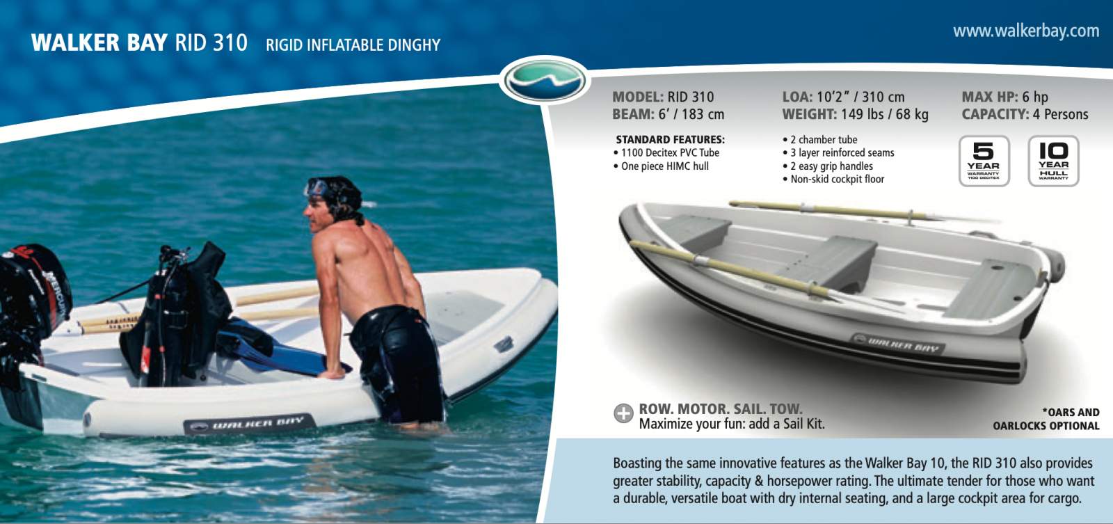 Walker Bay Rid 310 High Performance Sail Kit and 4HP Yamaha 4 Stroke