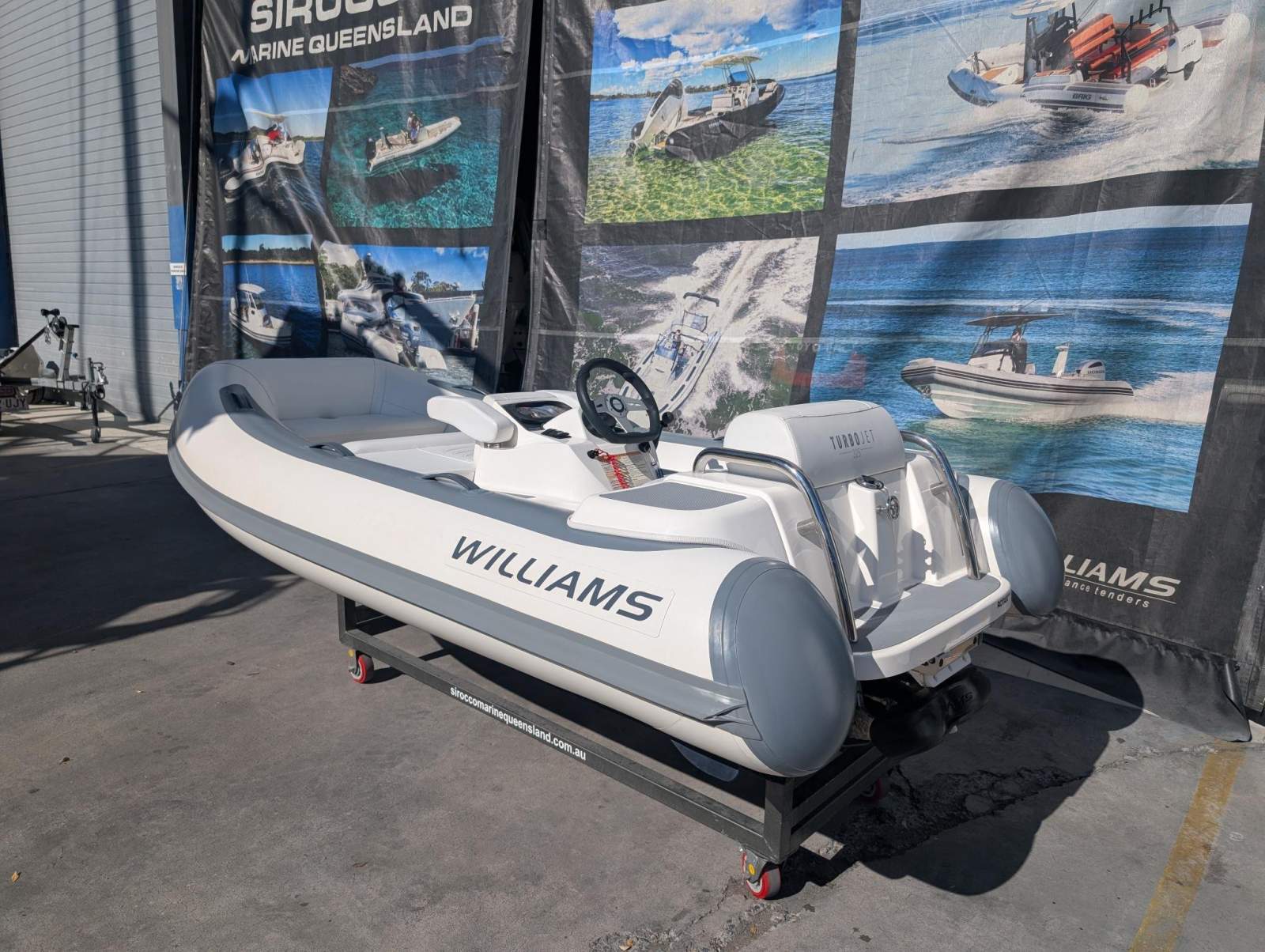Williams 325 Turbojet fibreglass centre console RIB with hypalon tubes
