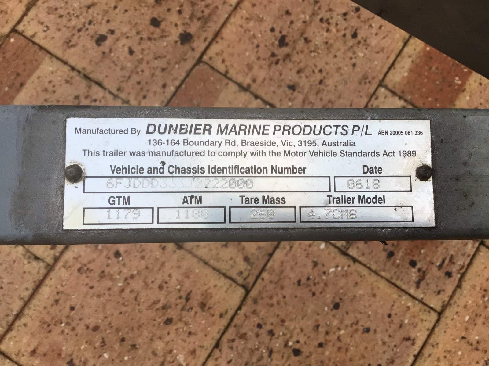 2018 Dunbier sports 4.7 CMB. Boat Trailer.
