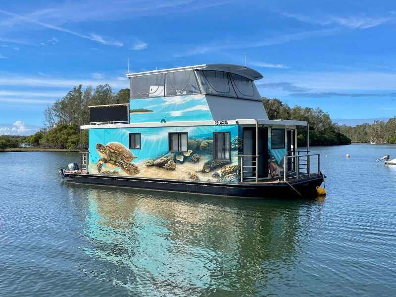 Modern houseboat on Wallis Lake