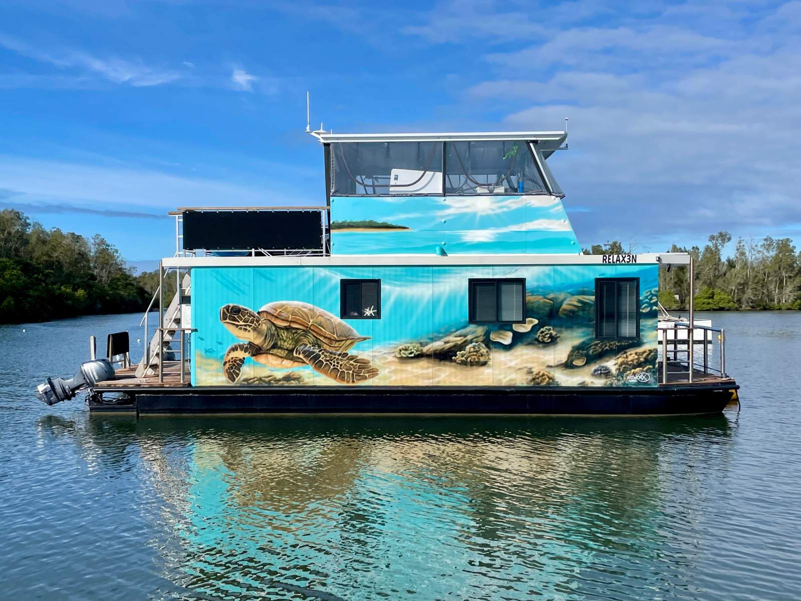 Modern houseboat on Wallis Lake