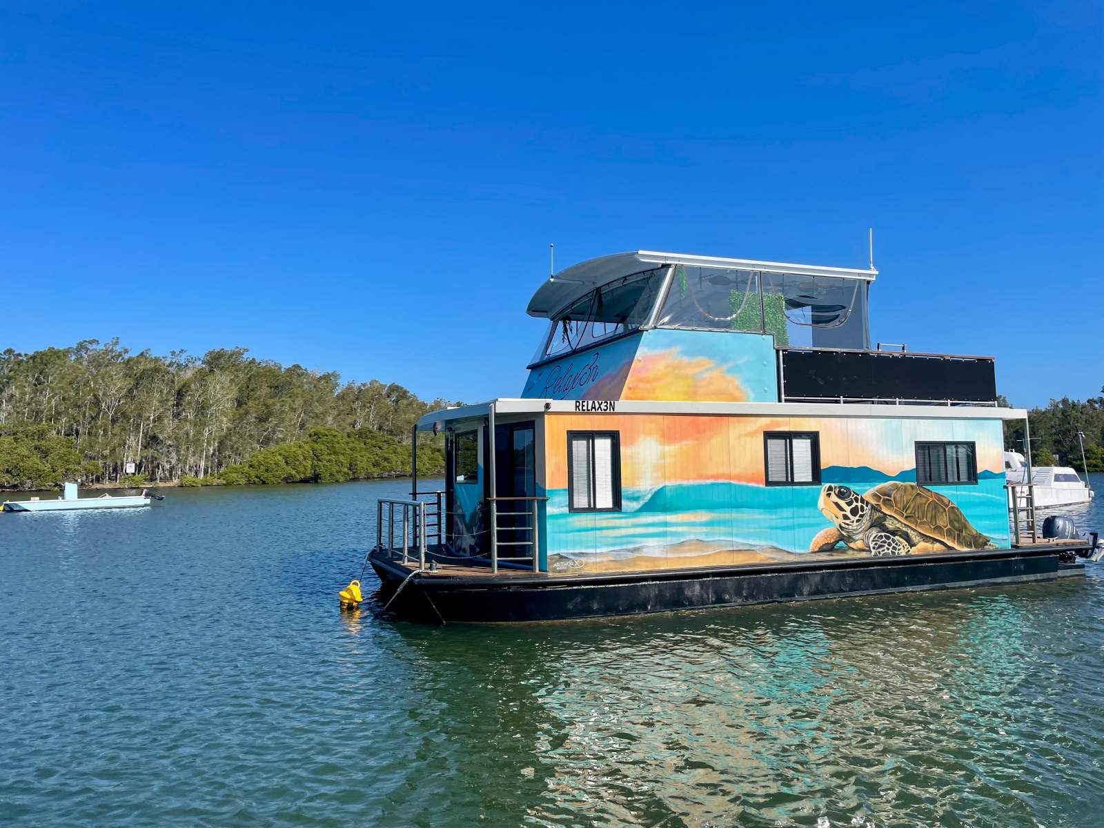 Modern houseboat on Wallis Lake