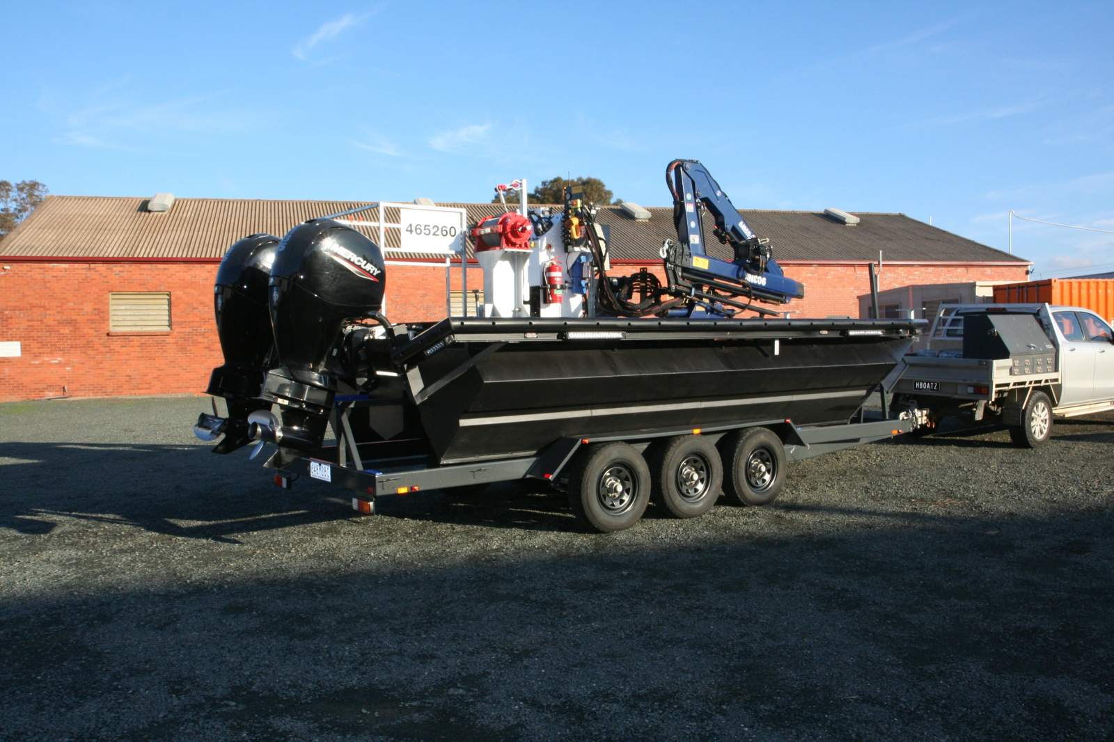 Transformer Marine Trailerable Fast Workboat with Crane and Winch