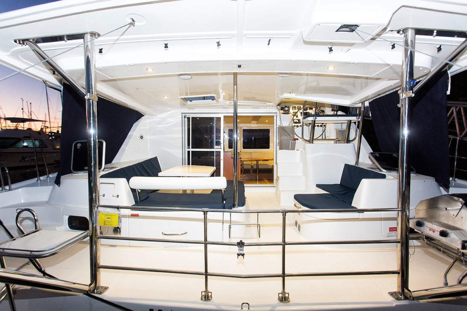 Leopard Catamarans 44 In Yacht Charter Program in Whitsundays:Cockpit with Davits