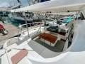 Lagoon 410 with extended transom and enclosed sugar scoops