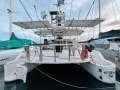 Lagoon 410 with extended transom and enclosed sugar scoops