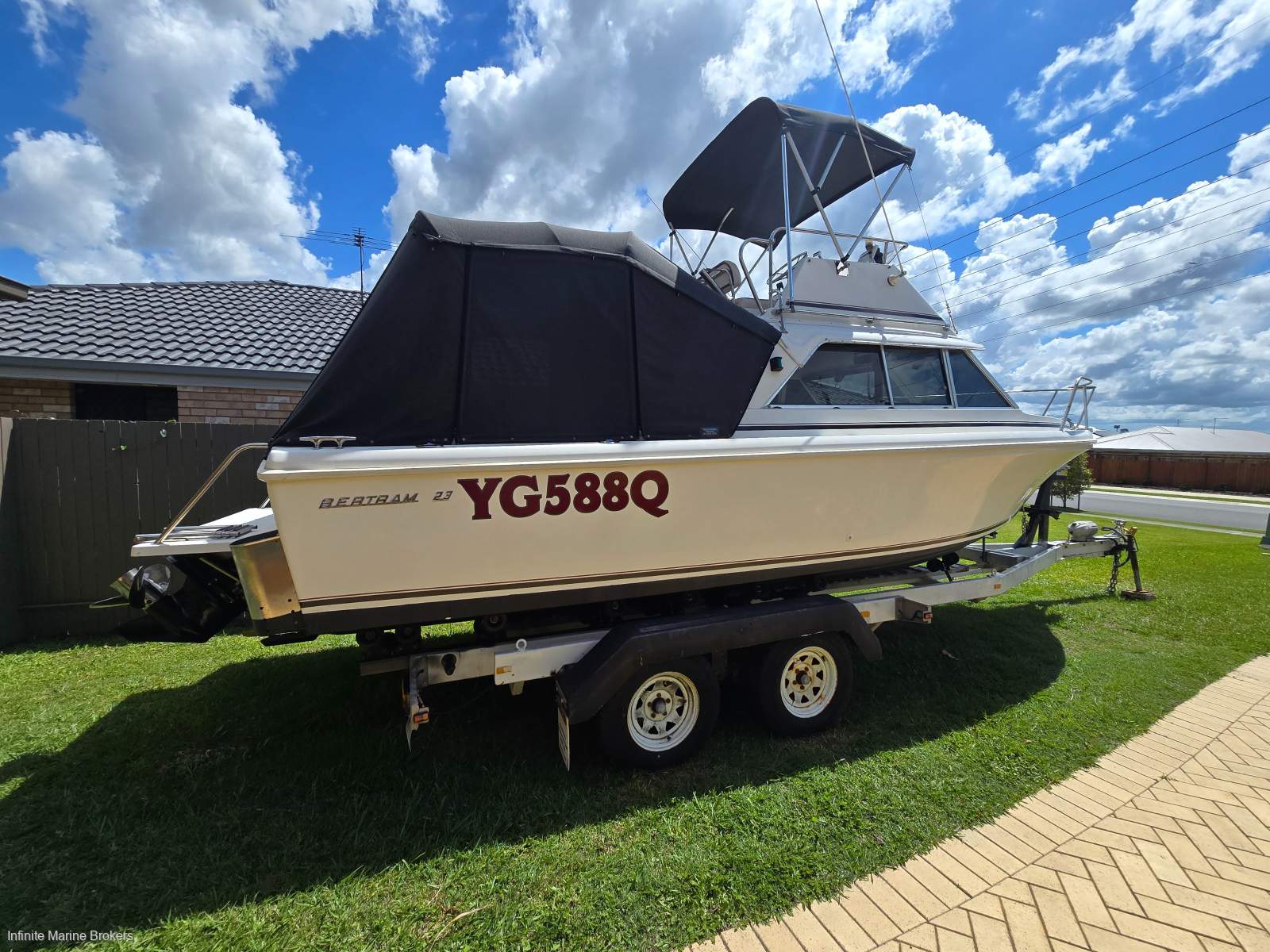 Bertram 23 Flybridge Cruiser on Trailer