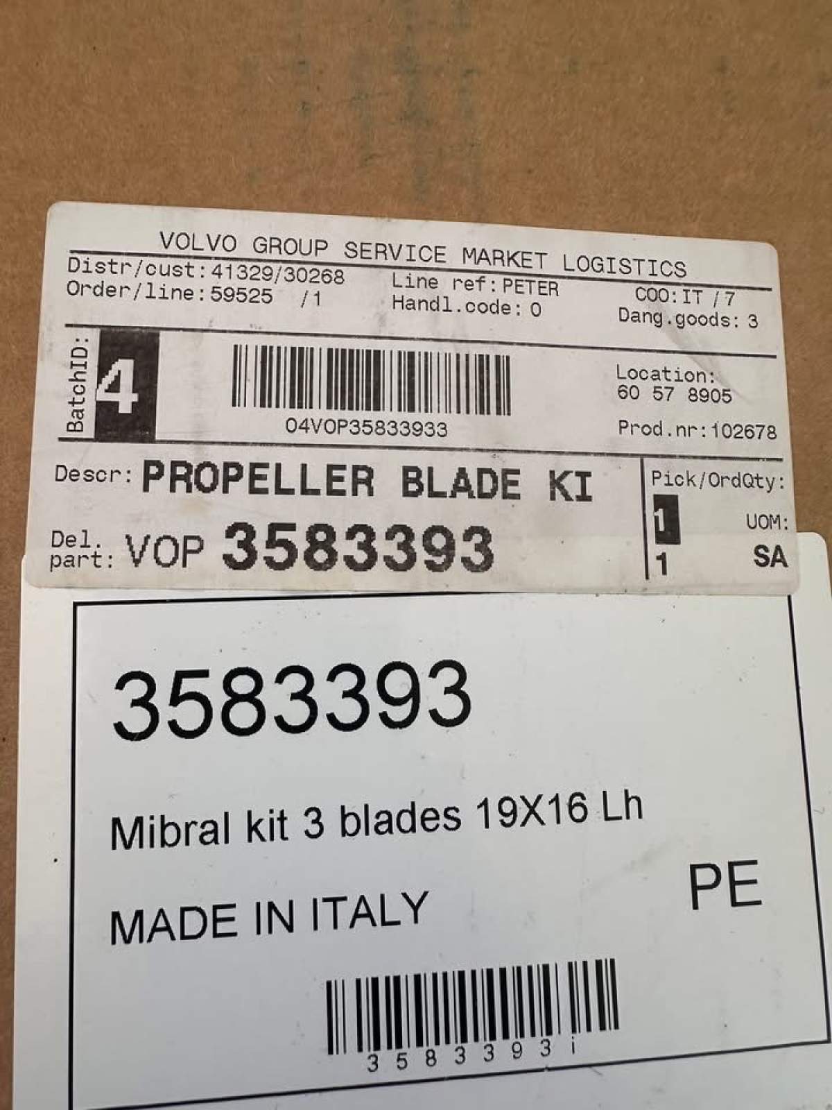 Volvo Folding Propeller Kit 19 x 16 LH #3583393 NEW