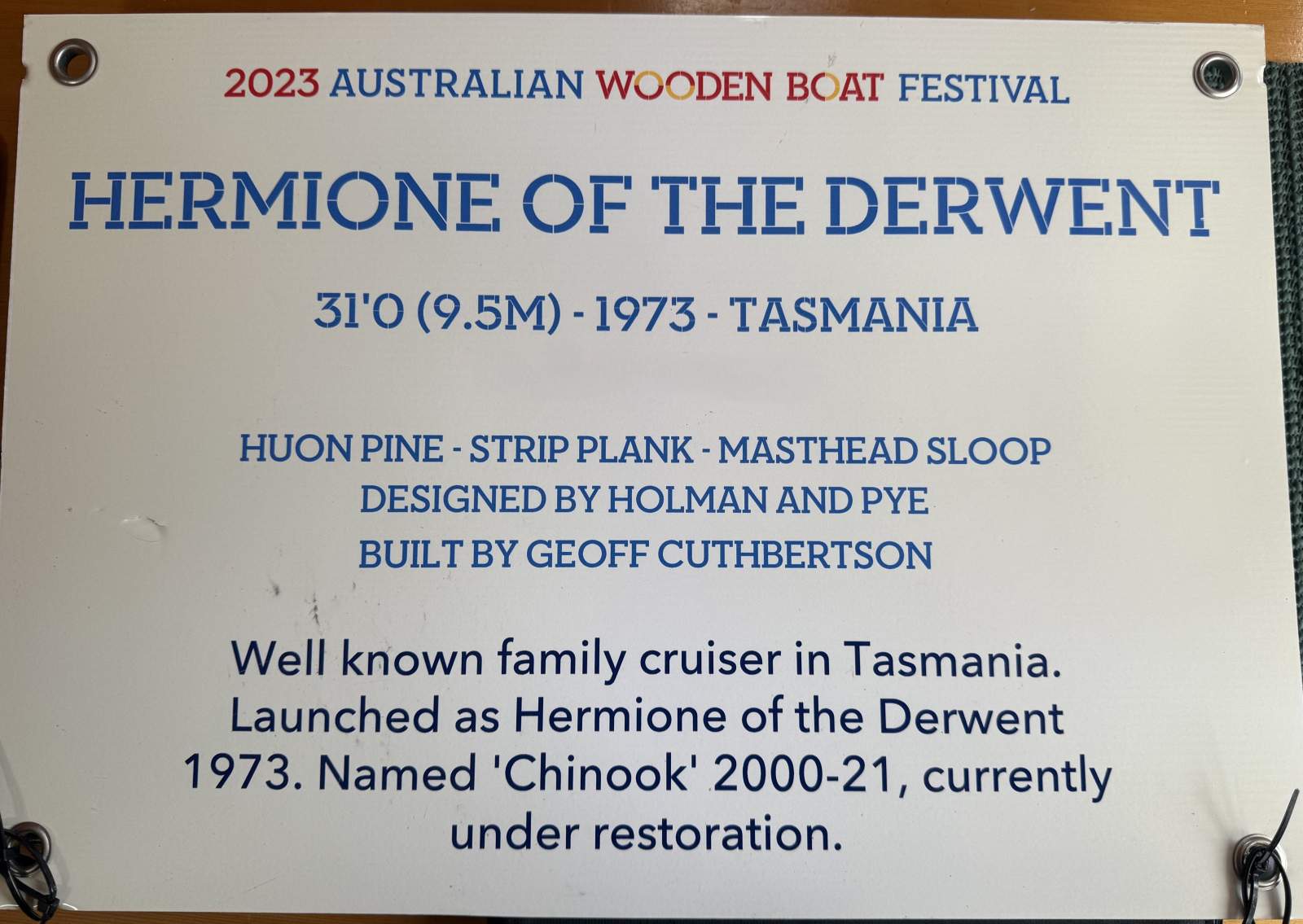 North Sea 31 Huon Pine Sloop HERMOINE of the Derwent