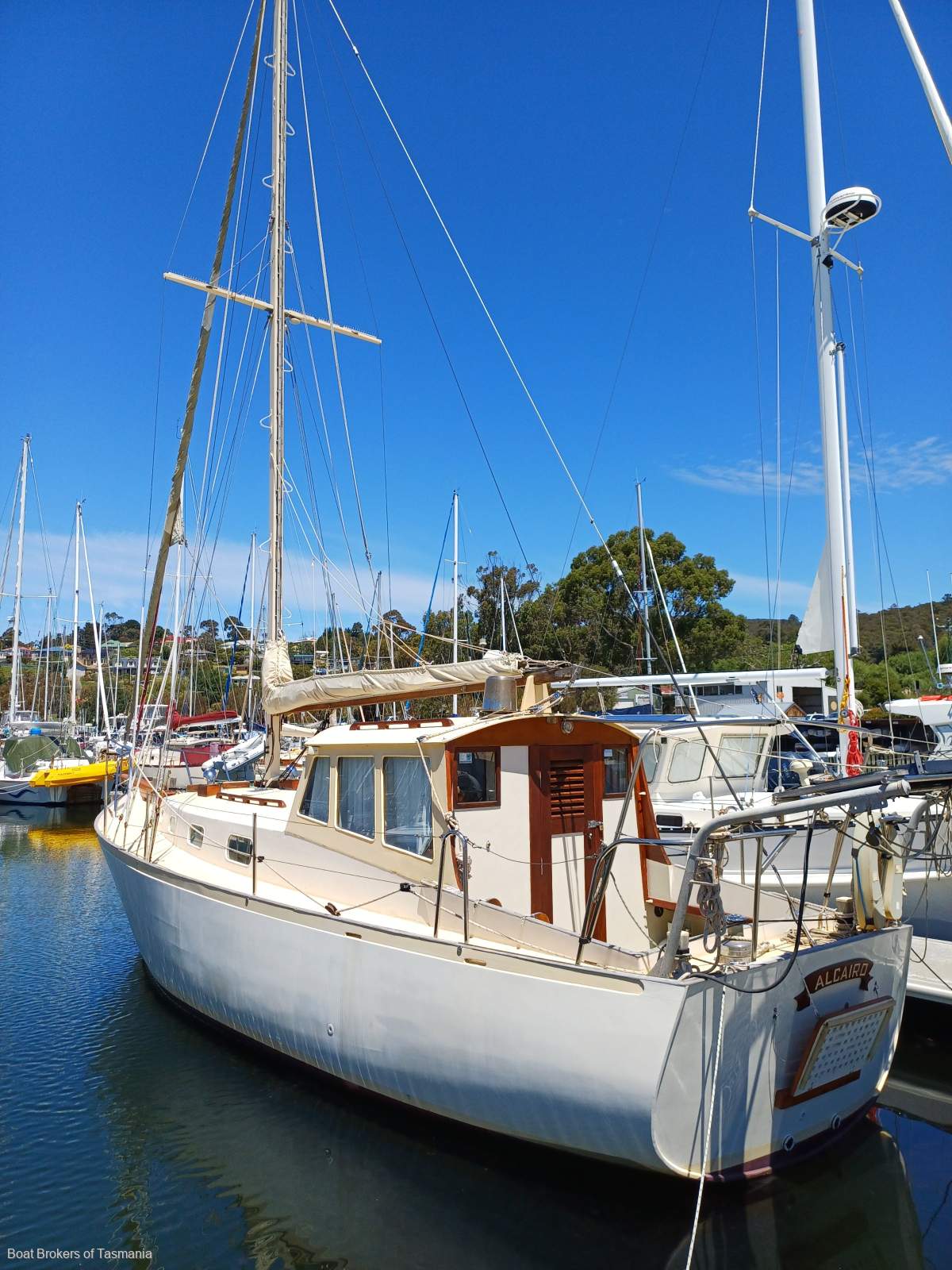 ALCAIRO Wilson Bros Pilothouse Motor Sailer Boat Brokers of Tasmania