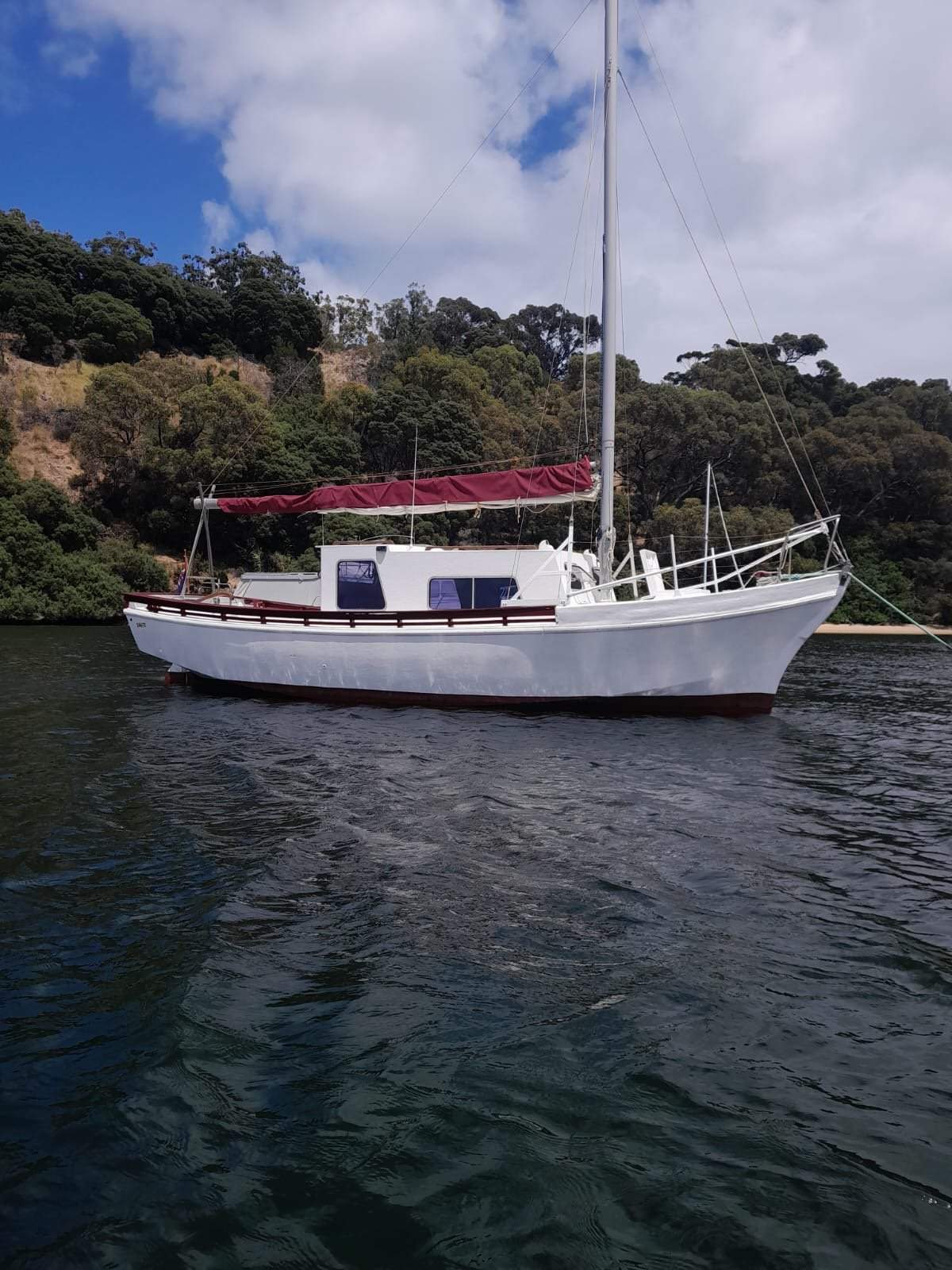 Gaff rigged motor sailer