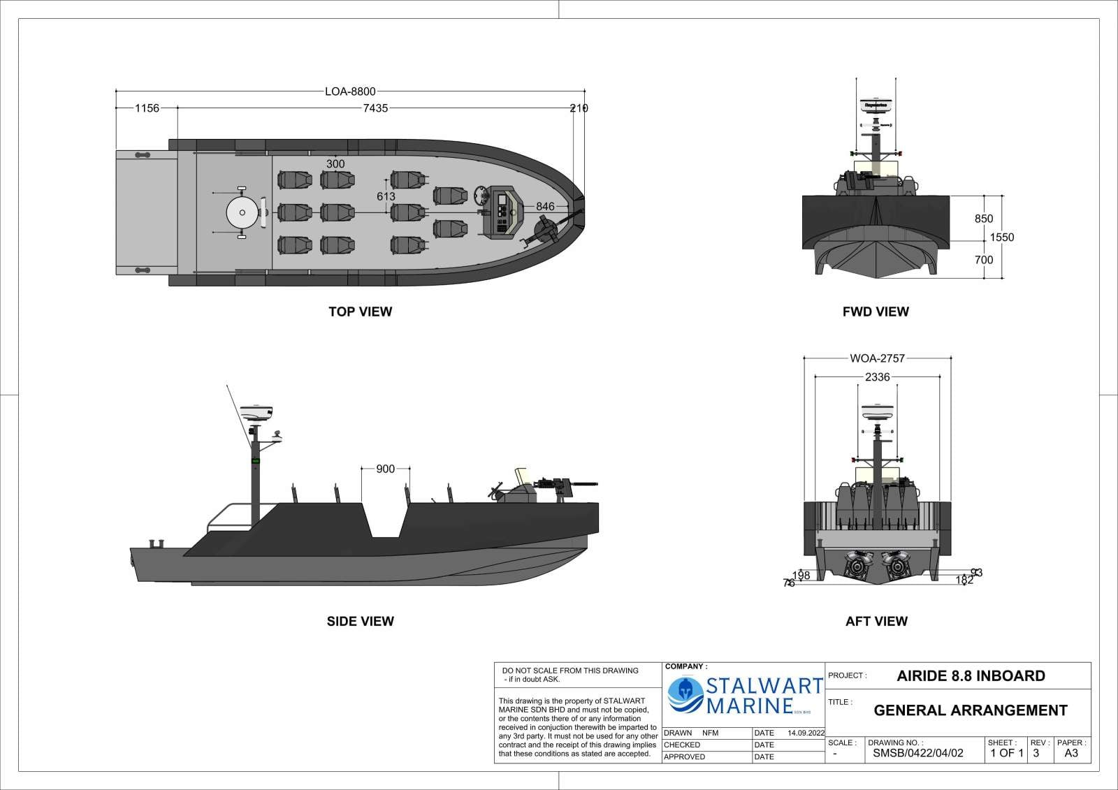 Stalwart Marine Patrol AirRide Xpress 8.8 Inboard Open Layout