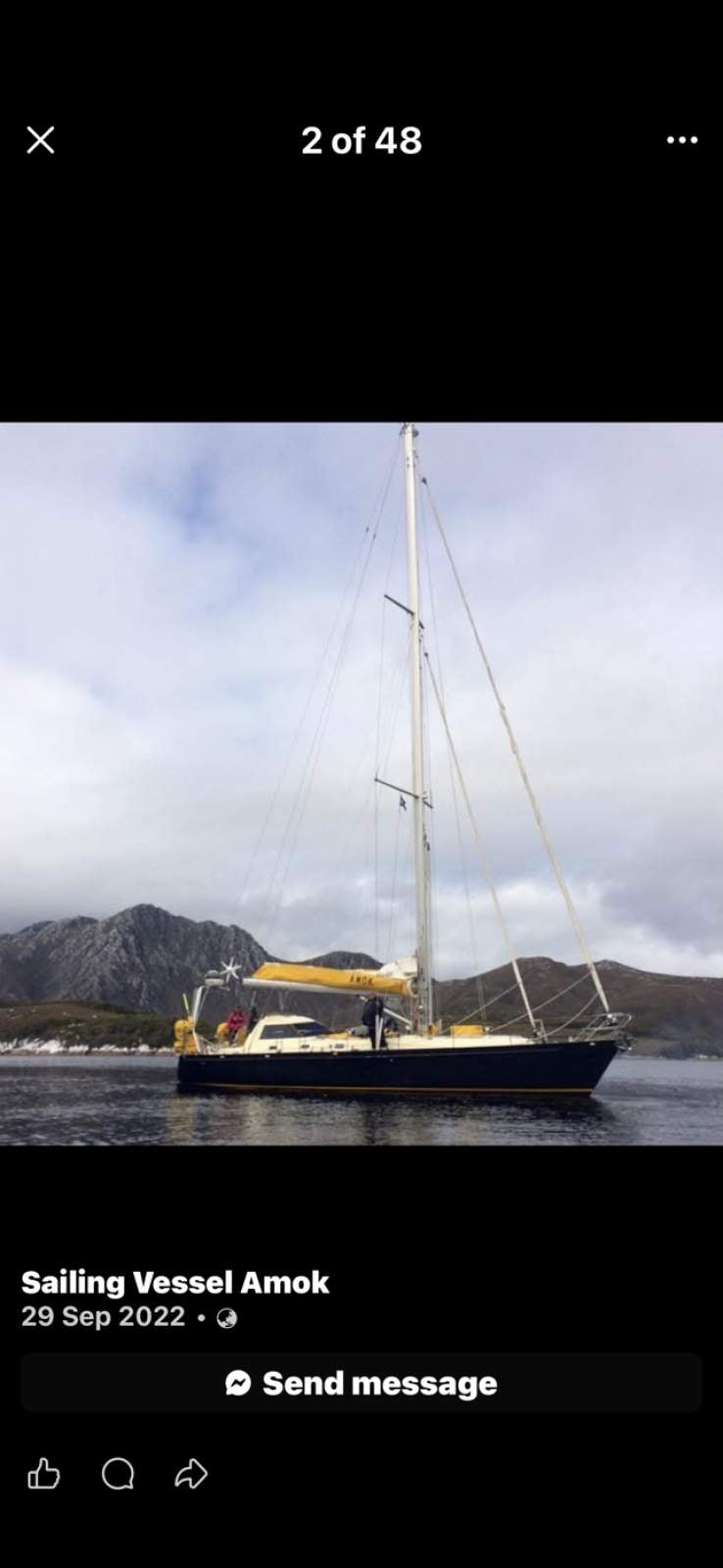 Van De Stadt Samoa Hull & deck, engine, mast. Rigging etc etc:Sister ship Amok at anchor