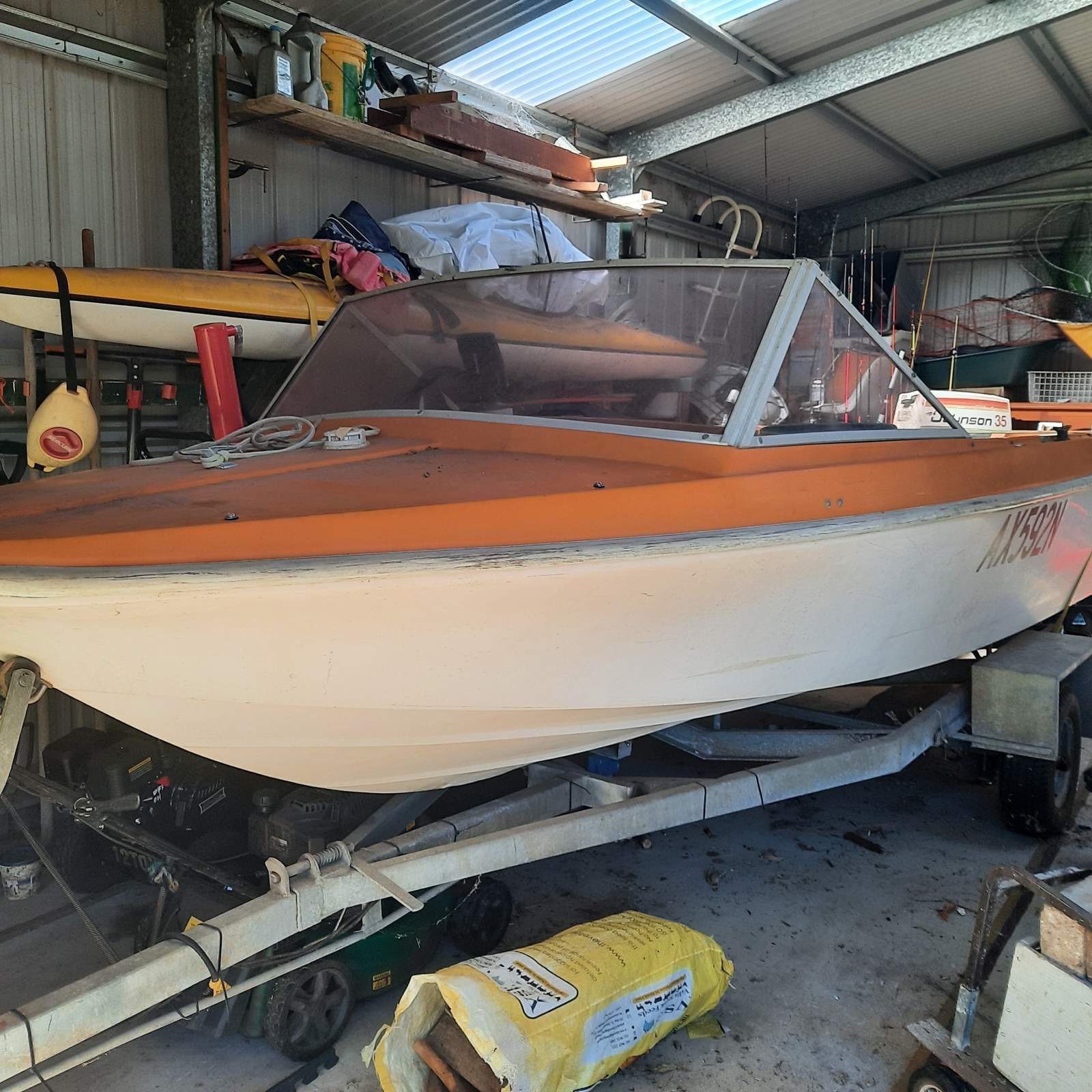 Monark 13ft runabout, galvanised trailer, 35hp outboard