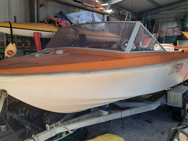Monark 13ft runabout, galvanised trailer, 35hp outboard