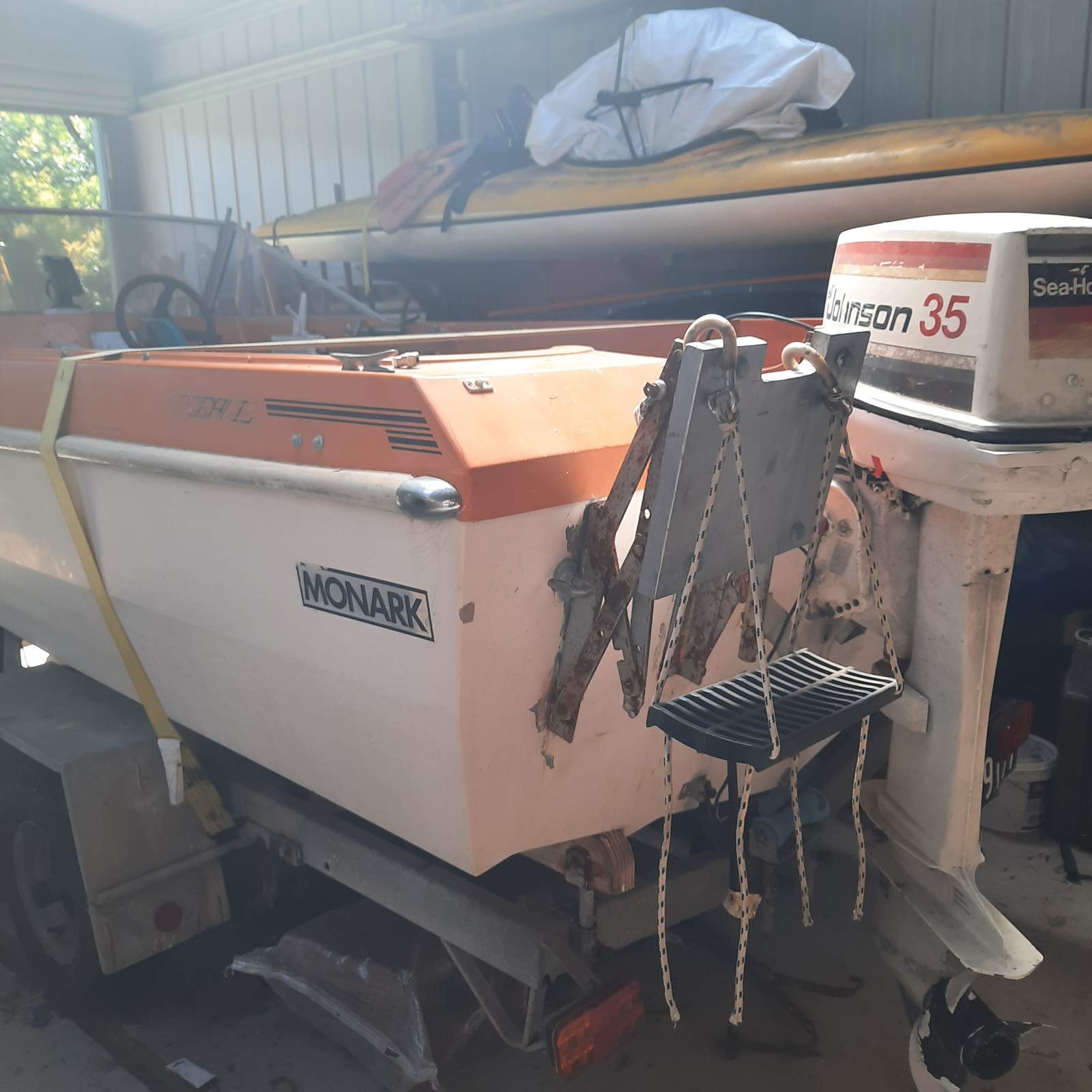 Monark 13ft runabout, galvanised trailer, 35hp outboard
