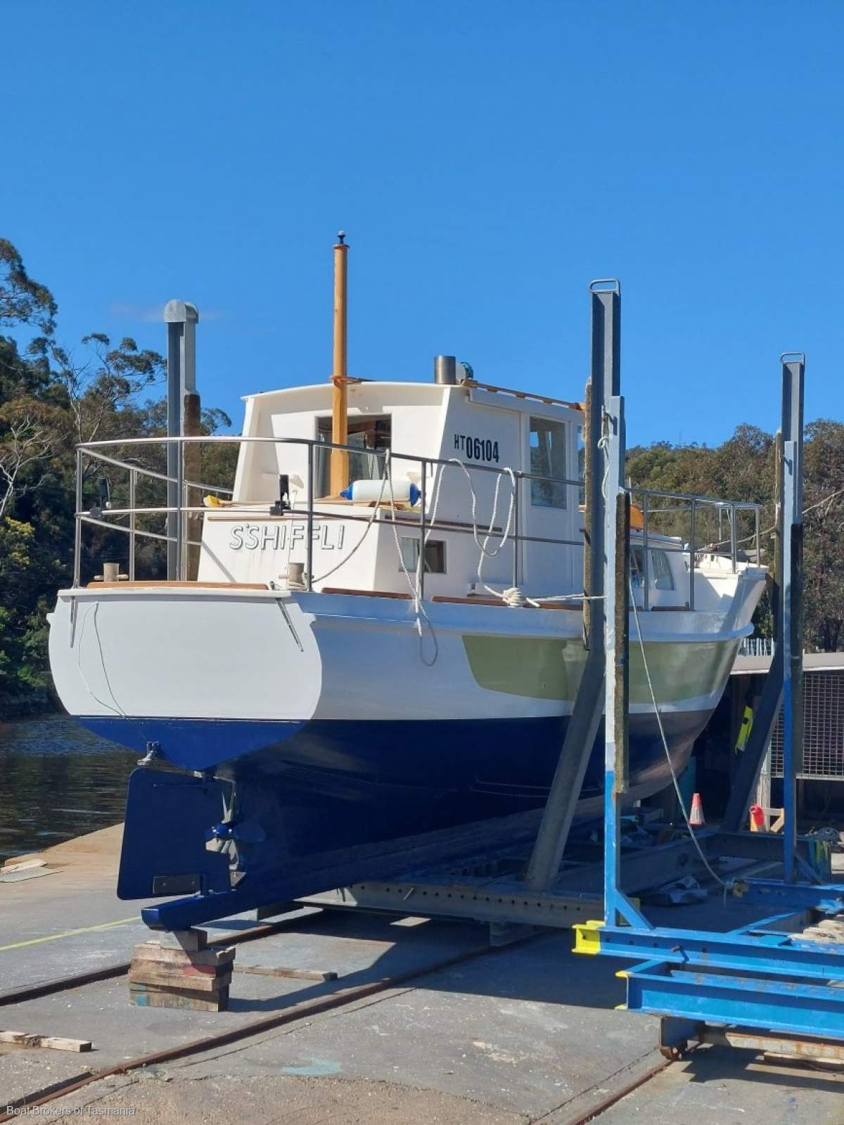 S'Shiffli Traditional Tasmanian motor Sailer. Rig removed Boat Brokers of Tasmania