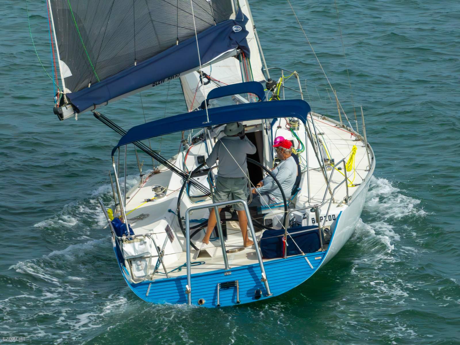 Eureka 10.4 Sports -Affordable & well-equipped 2-hander Racer-Cruiser:Extended transom with s/s dinghy bracket, life raft and boarding ladder.