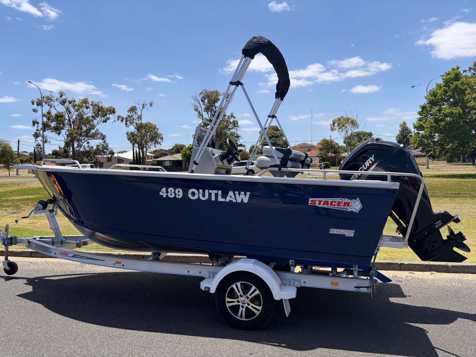 Stacer 489 Outlaw Centre Console 75hp Mercury four stroke & alloy trailer